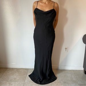 Spaghetti strap, floor length gown with draping.